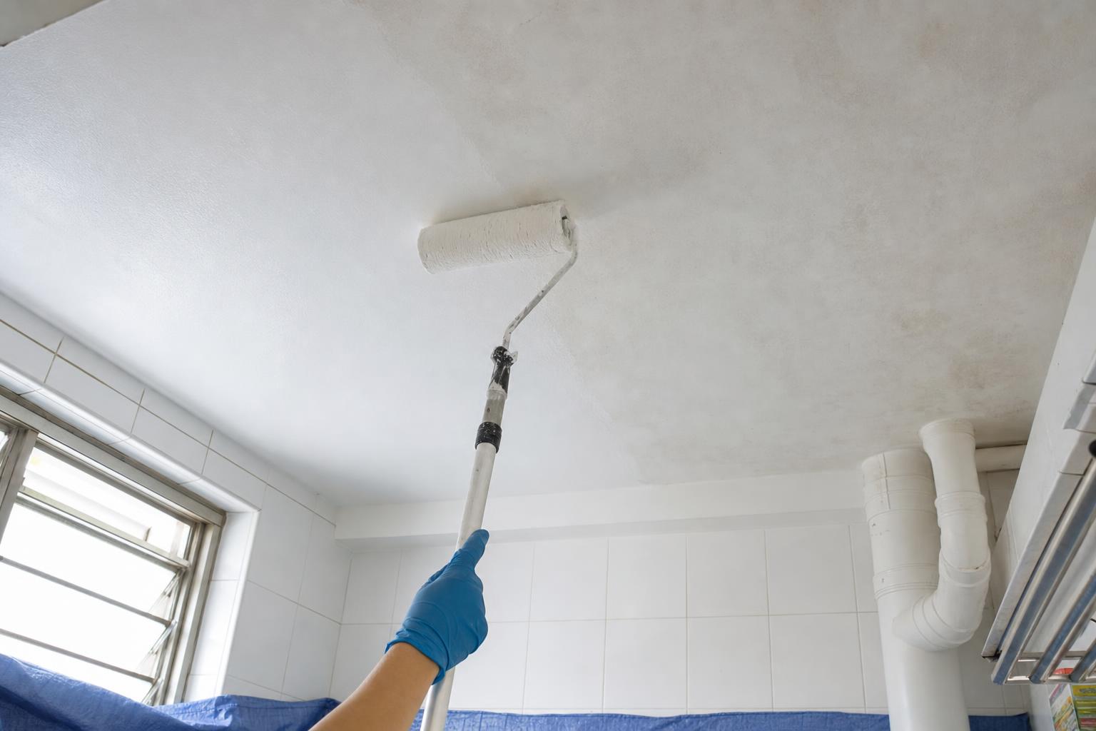 Anti-mould primer being applied to a bathroom ceiling in a Singapore home