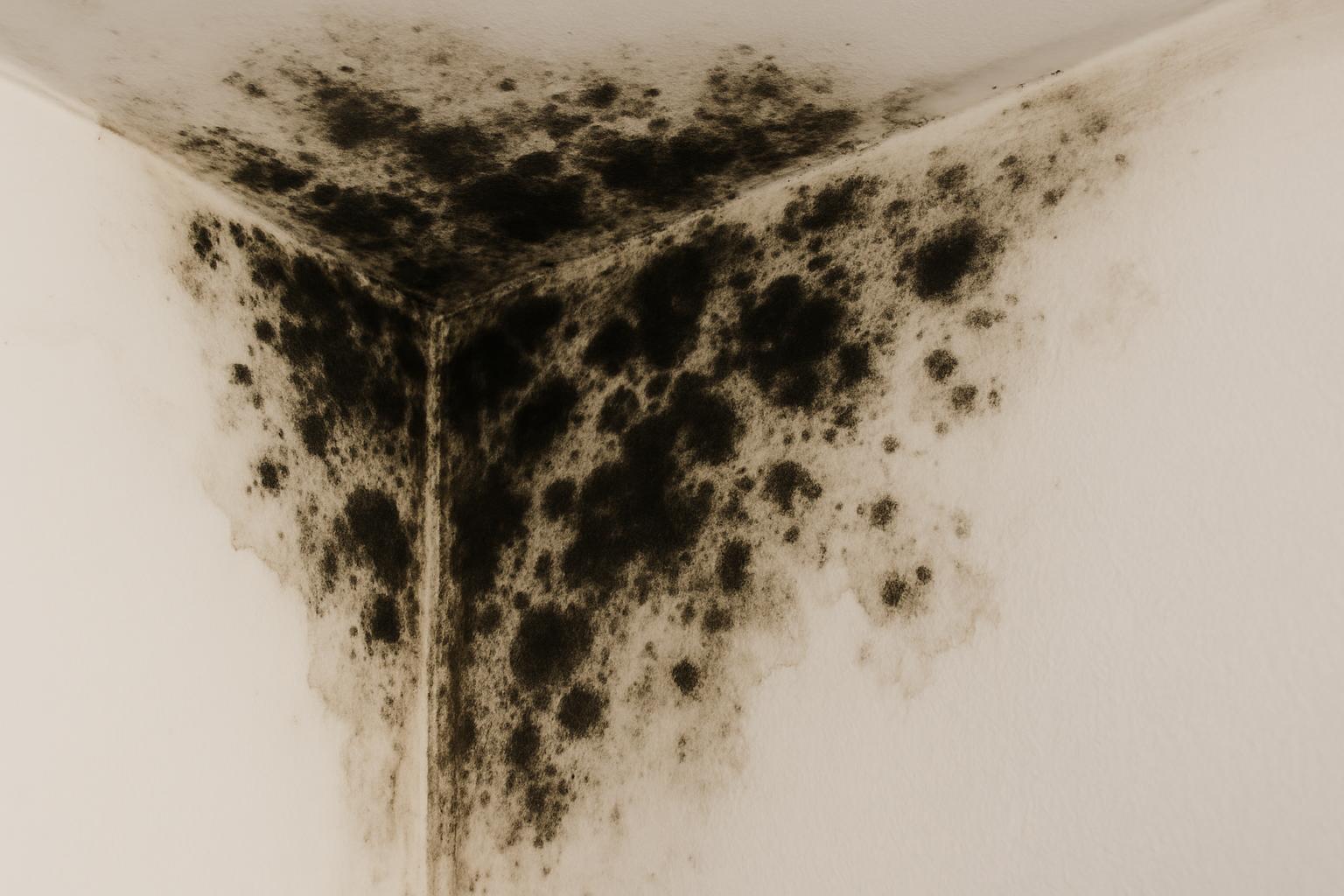 Severe black mold growth on wall corner in a typical Singapore HDB apartment