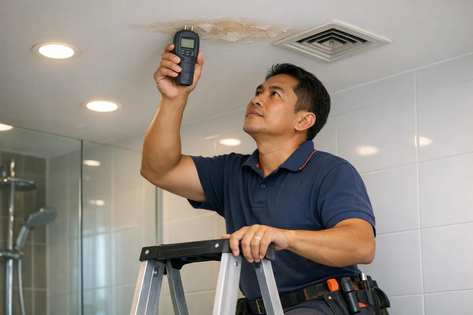 Moisture meter being used during mold inspection to verify thermal imaging findings