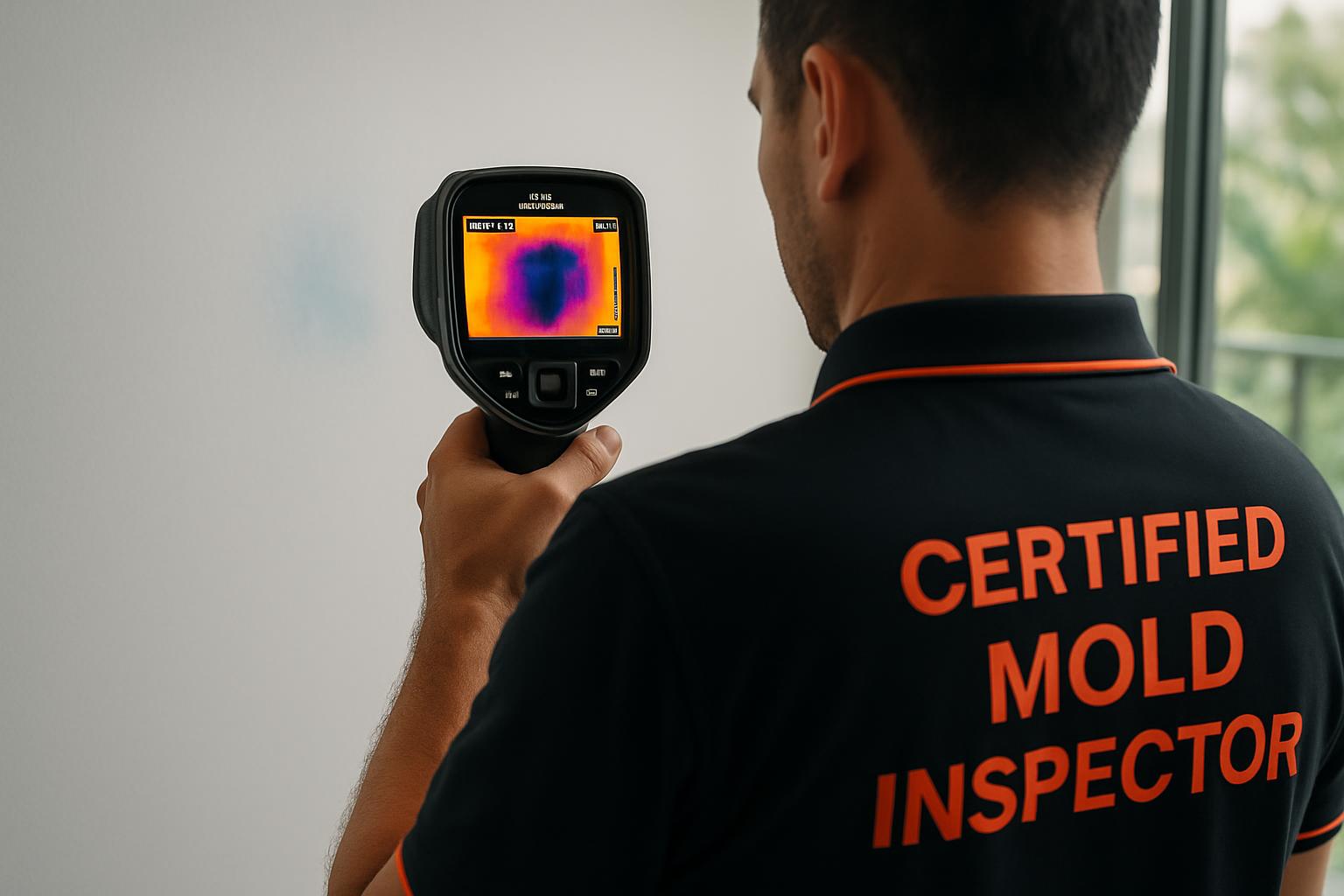 Thermal imaging scan revealing hidden mold behind wall in Singapore home