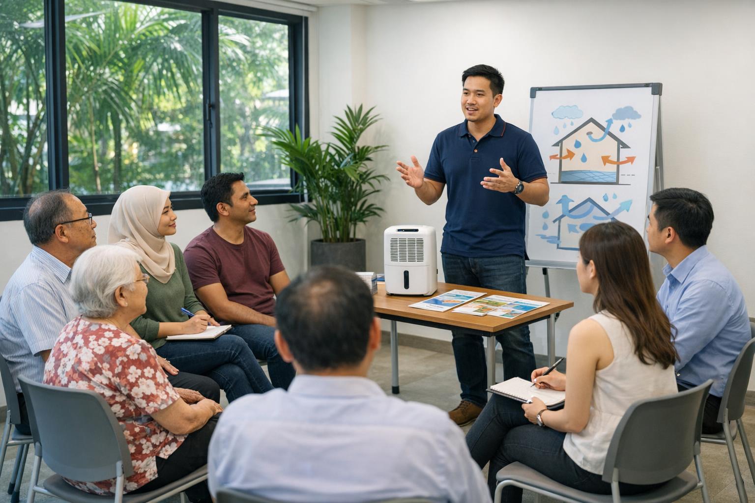 Mold Busters presenting a mold awareness workshop to Singapore community residents